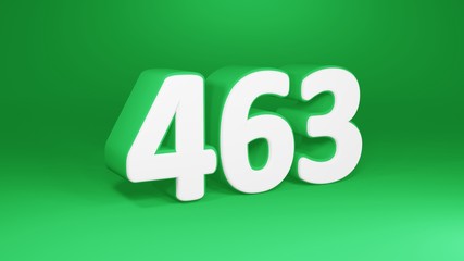 Number 463 in white on green background, isolated number 3d render