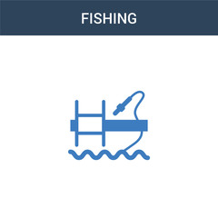 two colored Fishing concept vector icon. 2 color Fishing vector illustration. isolated blue and orange eps icon on white background.