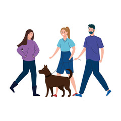people walking with dog isolated icon vector illustration design