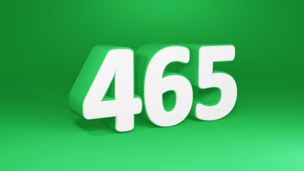 Number 465 in white on green background, isolated number 3d render