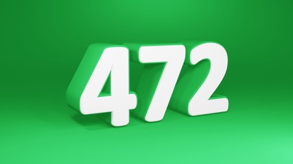 Number 472 in white on green background, isolated number 3d render