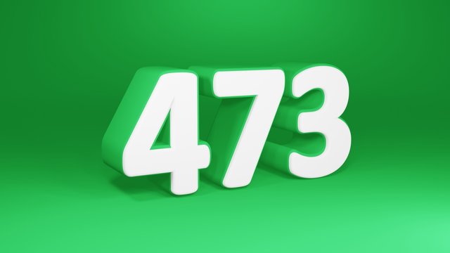 Number 473 in white on green background, isolated number 3d render