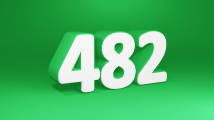 Number 482 in white on green background, isolated number 3d render