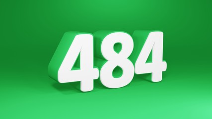 Number 484 in white on green background, isolated number 3d render
