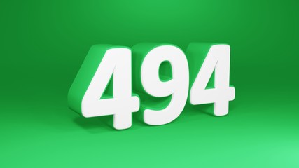 Number 494 in white on green background, isolated number 3d render