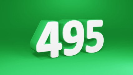 Number 495 in white on green background, isolated number 3d render