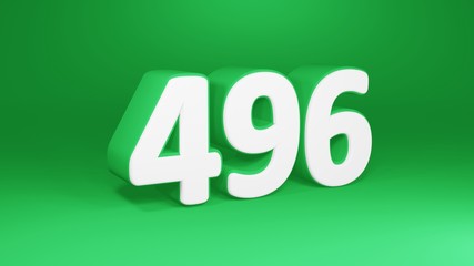 Number 496 in white on green background, isolated number 3d render