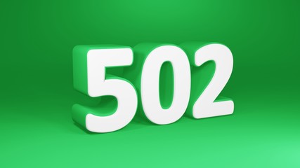 Number 502 in white on green background, isolated number 3d render