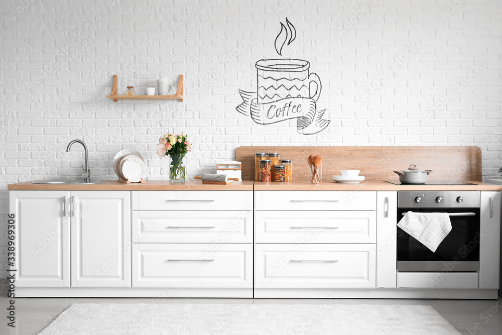 Wall mural Stylish interior of modern kitchen