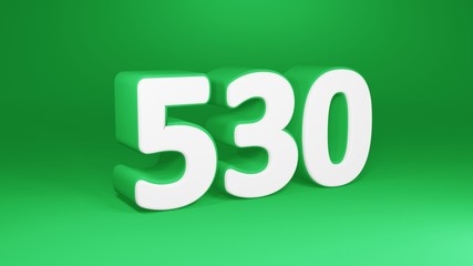 Number 530 in white on green background, isolated number 3d render