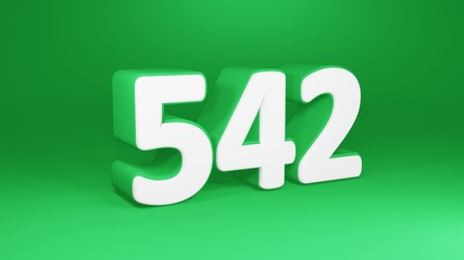 Number 542 in white on green background, isolated number 3d render