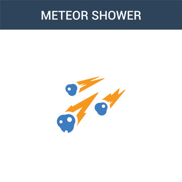 Two Colored Meteor Shower Concept Vector Icon. 2 Color Meteor Shower Vector Illustration. Isolated Blue And Orange Eps Icon On White Background.