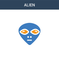 two colored Alien concept vector icon. 2 color Alien vector illustration. isolated blue and orange eps icon on white background.