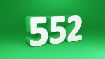 Number 552 in white on green background, isolated number 3d render