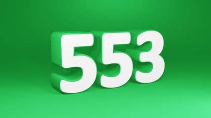 Number 553 in white on green background, isolated number 3d render