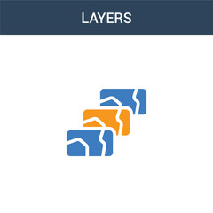 two colored Layers concept vector icon. 2 color Layers vector illustration. isolated blue and orange eps icon on white background.