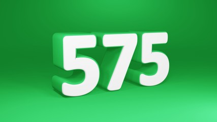 Number 575 in white on green background, isolated number 3d render