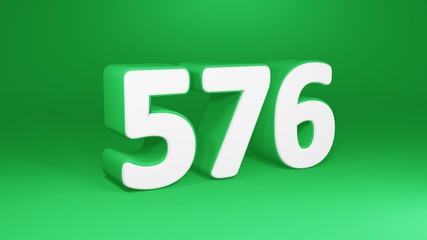 Number 576 in white on green background, isolated number 3d render