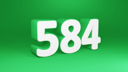 Number 584 in white on green background, isolated number 3d render