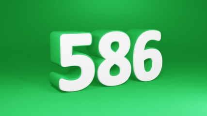 Number 586 in white on green background, isolated number 3d render