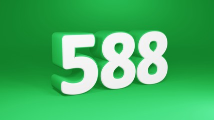 Number 588 in white on green background, isolated number 3d render