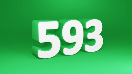 Number 593 in white on green background, isolated number 3d render