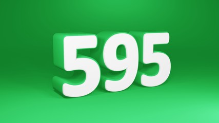 Number 595 in white on green background, isolated number 3d render