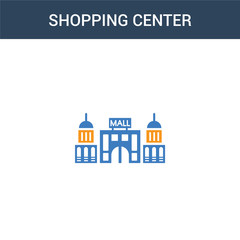 two colored Shopping center concept vector icon. 2 color Shopping center vector illustration. isolated blue and orange eps icon on white background.