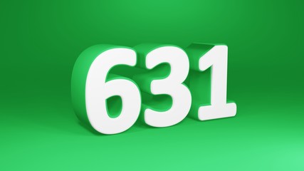 Number 631 in white on green background, isolated number 3d render