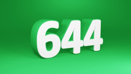 Number 644 in white on green background, isolated number 3d render