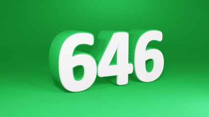 Number 646 in white on green background, isolated number 3d render