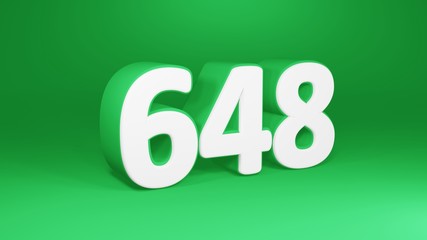 Number 648 in white on green background, isolated number 3d render