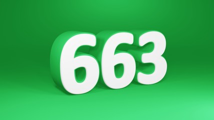 Number 663 in white on green background, isolated number 3d render