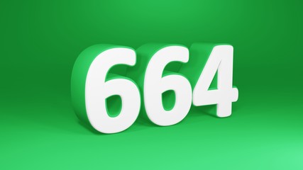 Number 664 in white on green background, isolated number 3d render