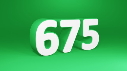 Number 675 in white on green background, isolated number 3d render
