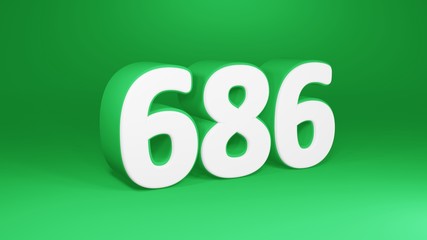 Number 686 in white on green background, isolated number 3d render