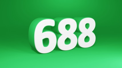 Number 688 in white on green background, isolated number 3d render