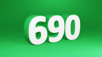 Number 690 in white on green background, isolated number 3d render