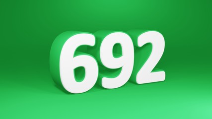 Number 692 in white on green background, isolated number 3d render