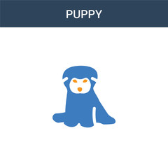 two colored puppy concept vector icon. 2 color puppy vector illustration. isolated blue and orange eps icon on white background.