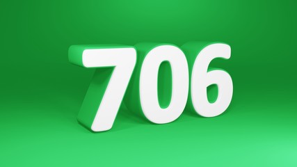 Number 706 in white on green background, isolated number 3d render