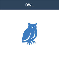 two colored Owl concept vector icon. 2 color Owl vector illustration. isolated blue and orange eps icon on white background.