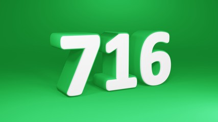 Number 716 in white on green background, isolated number 3d render