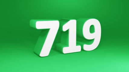 Number 719 in white on green background, isolated number 3d render