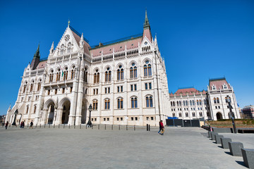 Fototapeta na wymiar Hungarian parliament building along Danube river, Budapest - Hungary