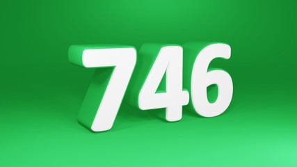 Number 746 in white on green background, isolated number 3d render