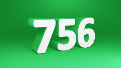 Number 756 in white on green background, isolated number 3d render © Simon