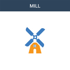 two colored Mill concept vector icon. 2 color Mill vector illustration. isolated blue and orange eps icon on white background.