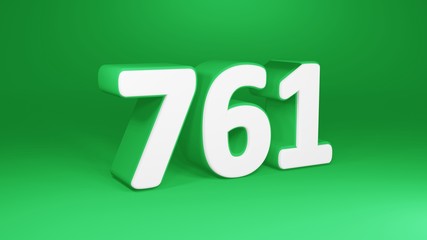 Number 761 in white on green background, isolated number 3d render