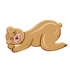 Sleeping brown bear isolated on white background. Cute character vector children illustration in cartoon style. Concept of healthy sleep, sweet dreams, good night, wild animal.